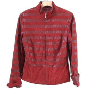 Bugatti Lambskin Leather Striped Maroon Jacket M